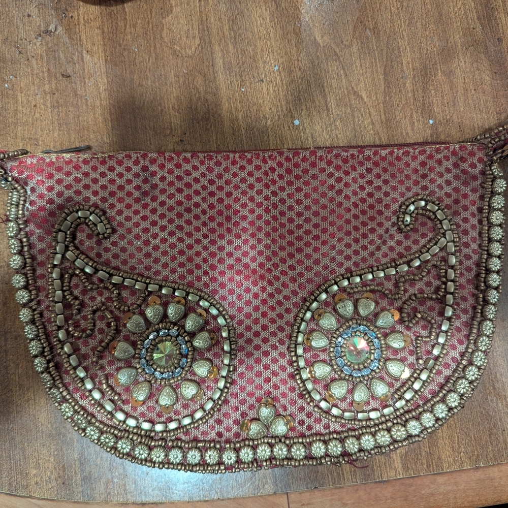 Elegant Red‎ Crescent Wristlet with Turquoise Accents